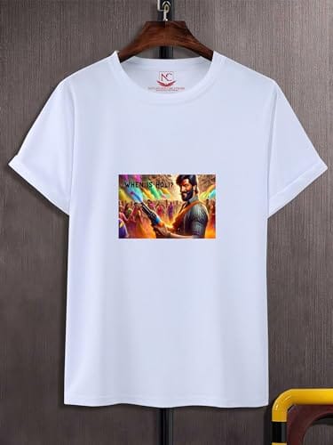 NITYANAND CREATIONS Round Neck White Holi T-Shirt for MEN-HOLI-T-SHIRT-11526-XL