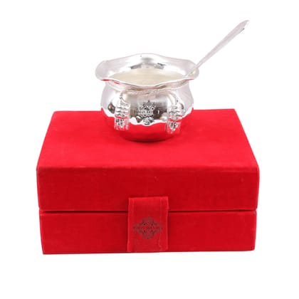 Indian Art Villa Silver Plated Handmade 1 M design Bowl 180 ML with 1 Spoon