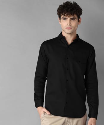 Rich Vesture Mens Black Color Poly Cotton Fabric Solid Regular fit Full Sleeve Casual And Semi Formal Wear With Apple Cutt Shirt For EveryDay (Pack of 1) (Size:- XL) - None