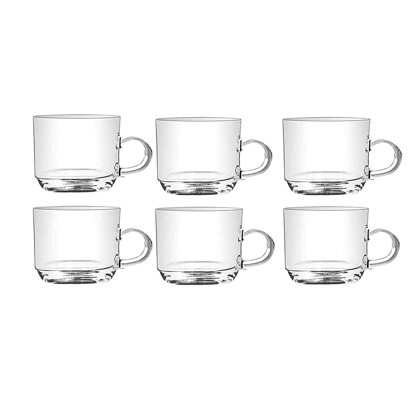 Roma Glass Tea Coffee Cup Set, for Espresso Cappuccino hot Chocolate Green Tea - 210ml Pack of 6