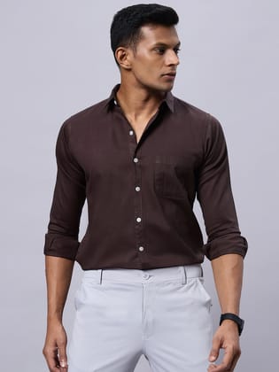 Men Wine Solid Slim Fit Cotton Shirt-S