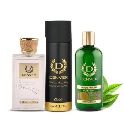 Gift Pack SRK Perfume Regal Musk 100ml | Bodywash Purifying 325ml | Hamilton Caliber 200ml