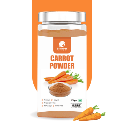 AmazerCare Carrot Powder (Dehydrated) - Beta Carotene Enriched Superfood For Healthy Eye Vision/Immune System/Skin Health for Eating & Drink, Jar Packing | Full of Nutrients-200gm Jar