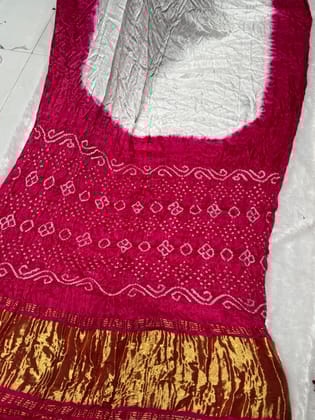 Pretty Dark Pink Plain Pure Modal Silk Shibori Bandhani With Zari Pallu