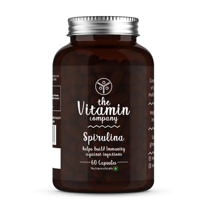 The Vitamin Company Spirulina Capsules | Natural Source of Iron, Calcium & Protein for Vegetarians, Antioxidant & Mineral Rich Dietary Supplement (60 Capsules)