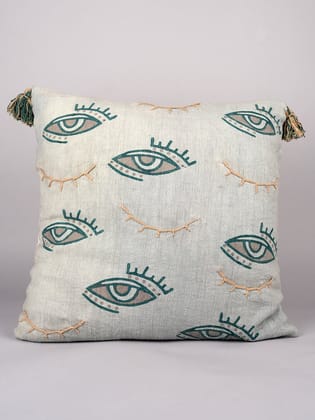 ARTISTIC GAZE ELEGANCE - BLOCK PRINTED SQAURE CUSHION COVER-16" X 16" ( S ) / No Fill ( Only Cover )