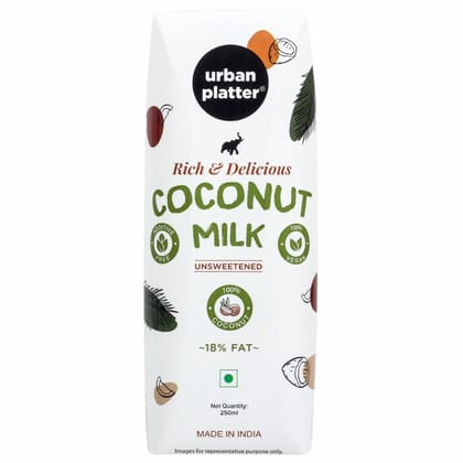 Urban Platter Unsweetened Coconut Milk, 250Ml [18% Fat, Additive-Free, Made In India, 100% Pure, Clean Label](Savers Retail)