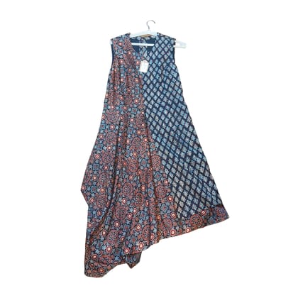 DRAPE SUIT TUNIC, AJRAKH SILK, (BLACK) (M)