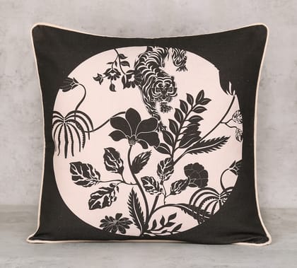 India Circus Fleur Greyscale - Cotton Duck Cushion Cover- 12 X 12 Inch