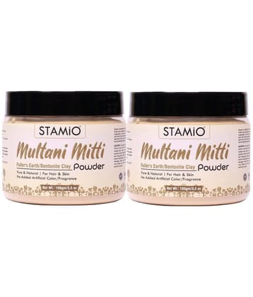 STAMIO Multani Mitti/Fullers Earth/Bentonite Clay Powder Pack For Face Mask, Body & Skin (100gm, Pack of 2)