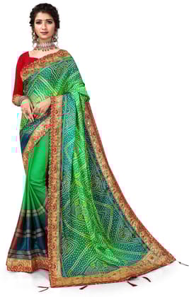 ANSH Womens Chiffon Bandhani Saree length (5.5m) & Blouse Piece Size (0.8m) (Multicolor)