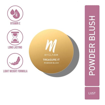 Treasure IT Powder Matte Blush - Lust (Mauve Pink Shade) | Long Lasting, Matte Finish Powder Blush with Vitamin E | For All Skin Colour (4g)