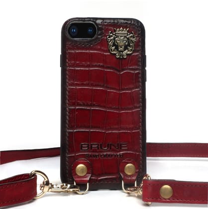 Wine Croco Textured Leather Adjustable Strap Mobile Cover by Brune & Bareskin-12 Mini