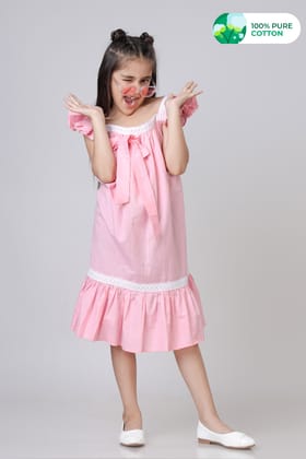 Girls Butterfly Sleeve Contrast Ruffle Hem Lace Work Dress-1 Year / Careys Pink / KDR0089- F-PLCF0005 -1.5 MTR-NIL-NIL-NIL-LACE (LC-8100240)-1.20 MTR-THR013-NIL-NIL-NIL-NIL-NIL-NIL