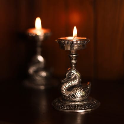 Silver Swan Tealight Holders | Elegant Candle Holders for Home & Festive Decor | Set Of 2-Silver Finish