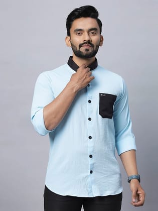 Band Collar Long Sleeves Relaxed Regular Fit Casual Shirt