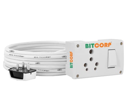BITCORP Heavy Duty Extension Board 1 Socket 1 Switch with Cotton Wire-1500W 6A Small Plug / 2 Meter
