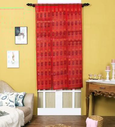 Curtain & Dining Mat Combo - Red-6 ft length