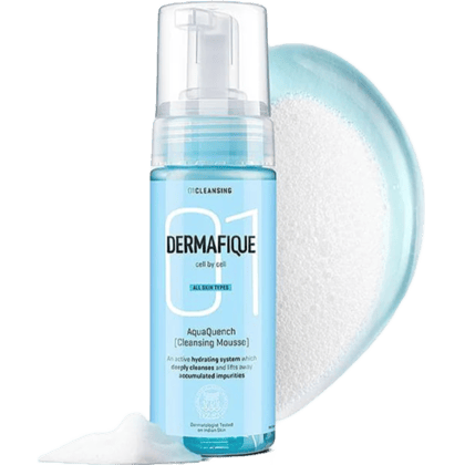 Dermafique Aquaquench Cleansing Mousse Foaming Face wash for Dry Skin, with Vitamin E, B5 and Amino Acids, Paraben Free, SLES-free, for Deep Cleansing and Hydration, Dermatologist Tested (150 ml)
