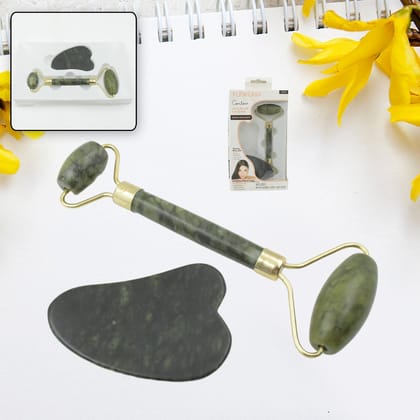 0318 Gua Sha Stone and Anti Aging Jade Roller Massager for Face Massage Natural Face Skincare Massager & Face Roller Massager for Women