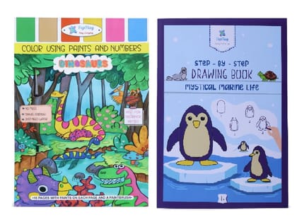   PepPlay Colouring Book for Kids Color Using Paints & Numbers- Dinosaurs + PepPlay Step by Step Drawing Book Mystical Marine Life (Combo) | Educational Sketch Books Gift for Kids (3 to 6+ Years) 