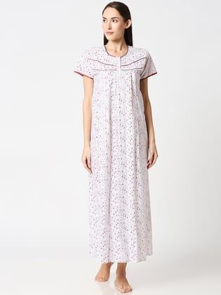 White & Pink Printed Nightdress