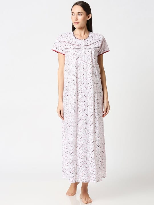 White & Pink Printed Nightdress