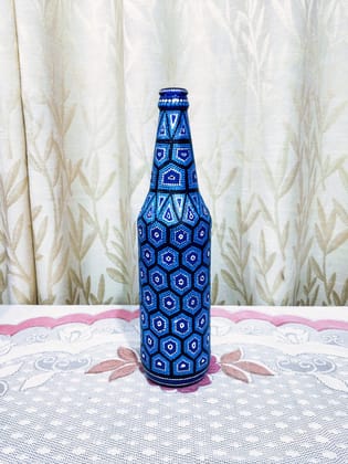 Hand painted Bottleart with Dot art technique - Geometric Polygonal design - Bottles & Brushes