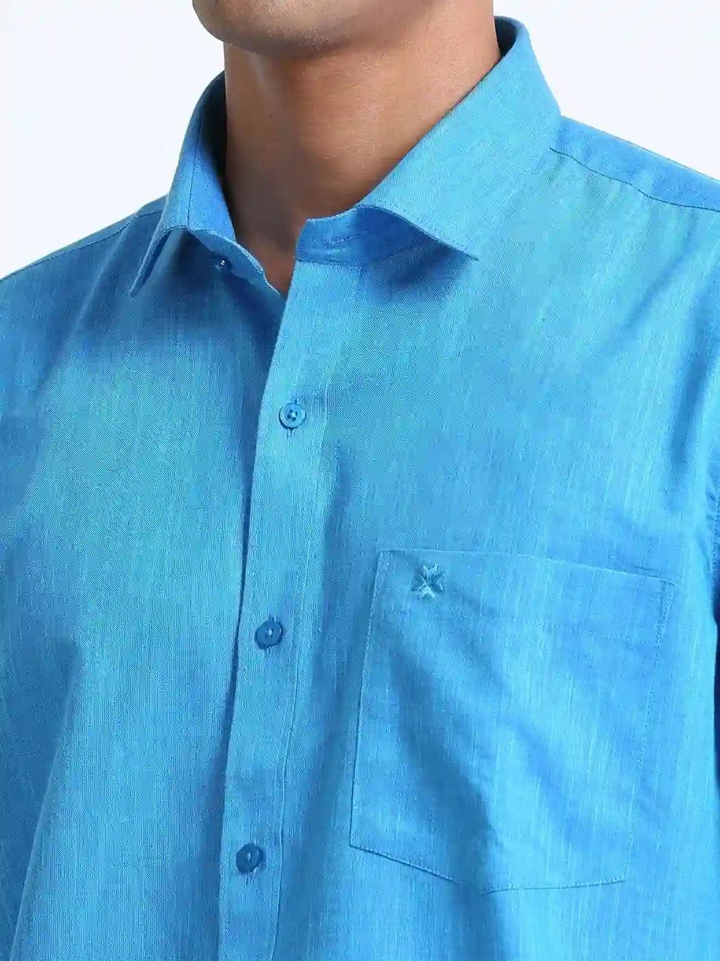 Cotton Linen Sky Blue Colour Full Sleeve Shirt-38