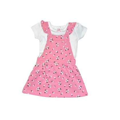 Pinaforest Dungaree Frock with Half Sleeves Tshirt-09 - 12 M / Peach