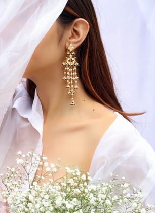 Danira Kundan Pearl Earrings-Green