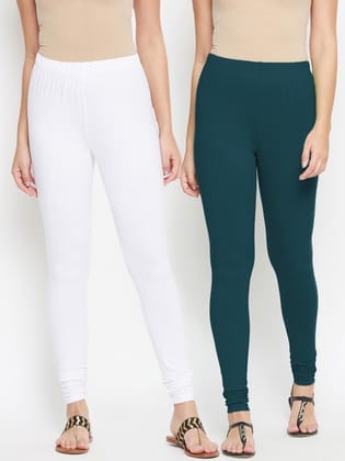 Women Pack Of 2 Solid Churidar-Length Cotton Leggings