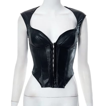 Wholesale 2023 dropship guangzhou factory pu leather corset vest women's tank tops-L / Black