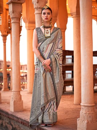 Multicolor Soft Silk Stripes Printed Leheriya Saree