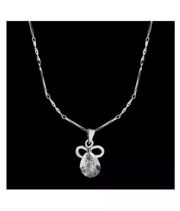 Silver Shine Silver Plated chain With  Bow Shape Pendant  For Women - Golden