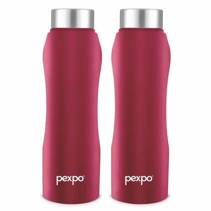 PEXPO Stainless Steel Fridge Water Bottle, 1000 ml, Pack Of 2, Crimson Red, Bistro | Leak-Proof & Easy to Grip Water Bottle