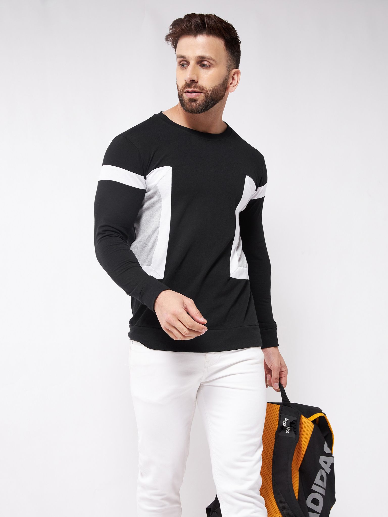 Gritstones Men Black Color Round Neck Colorblock Cotton T-Shirt