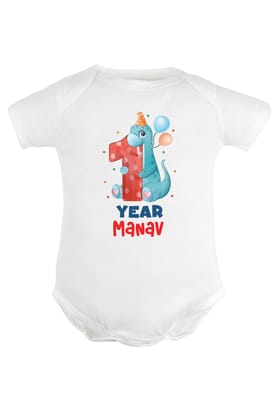 One Year Milestone Baby Romper | Onesies - Dino w/ Custom Name-White / Baby Romper / 0-3 Months
