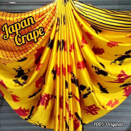 Yellow Line Japan Crepe Silk Saree with Blouse - 5068
