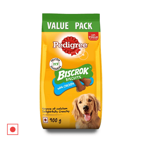 Pedigree Biscrok Dry Dog Biscuits (Above 4 Months), Chicken Flavor, 900 gm Pack
