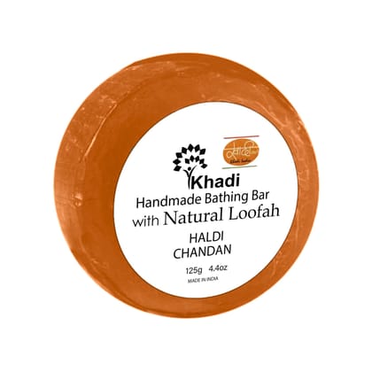 HALDI CHANDAN LOOFAH SOAP - 125G . (Set Of 6 Pcs)-125 G