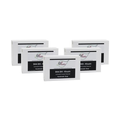 Artnweavess SHA SHI Activated Coconut Charcoal KHUSHI Handmade Soap NT, 100 gm - Pack of 5