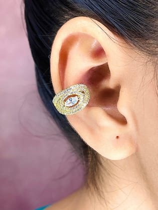 Evil Eye Cubic Zirconia 18K Gold Anti Tarnish Single Ear Cuff Earring For Women-Gold