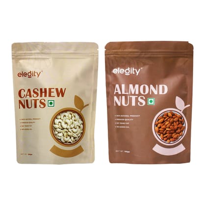Elegity Dry Fruit Combo Pack |100% Natural |No Added Preservatives| Nutritious Snacks Almonds & Cashews, 250 gm - Pack of 2