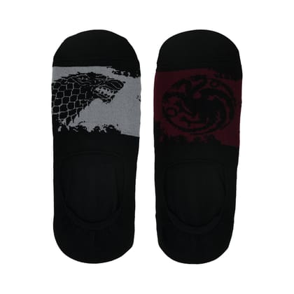 BALENZIA X GAME OF THRONES HOUSE TARGARYEN & HOUSE OF STARK Loafer/invisible socks for Men (Free Size)(Pack of 2 Pairs/1U) Grey & Maroon-Stretchable from 25 cm to 33 cm / 2 N / Grey & Maroon