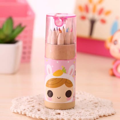 7957 12 Colouring Pencils Kids Set, Pencils Sharpener, Mini Drawing Colored Pencils with Sharpener, Kawaii Manual Pencil Cutter, Coloring Pencil Accessory School Supplies for Kids
