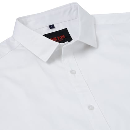 Men's Solid White Fendi Lycra Cotton Slim Fit Full Sleeve Shirt (GP061)-S-36 / Full Sleeve