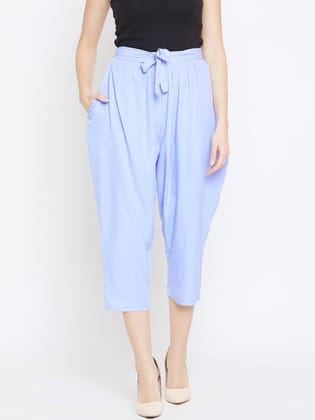 Women Blue Relaxed Loose Fit Easy Wash Pleated Culottes