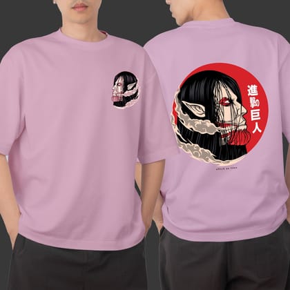 Eren Yaeger New Premium Design Anime Oversize Pink T-shirt-S