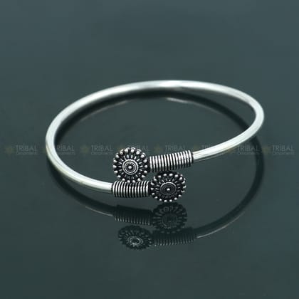 925 sterling silver handmade flower design stylish kada bangle bracelet tribal jewelry nsk878-2-8 or 2.5"inches